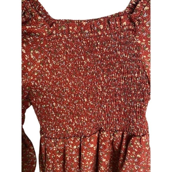 HAYDEN GIRLS RED FLORAL RUFFLE SLEEVES BABY DOLL TOP SZ S - Picture 3 of 6